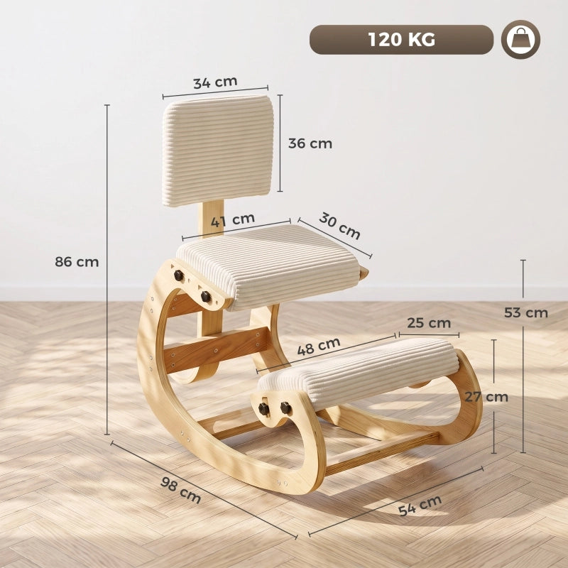 Sedia da ufficio ergonomica con supporto per ginocchia e schienale in poliestere bianco crema con struttura stabile