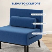 Poltrona Letto con Schienale Regolabile in 5 Posizioni, in Tessuto Effetto Lino e Acciaio, 75x70x75 cm, Blu Scuro