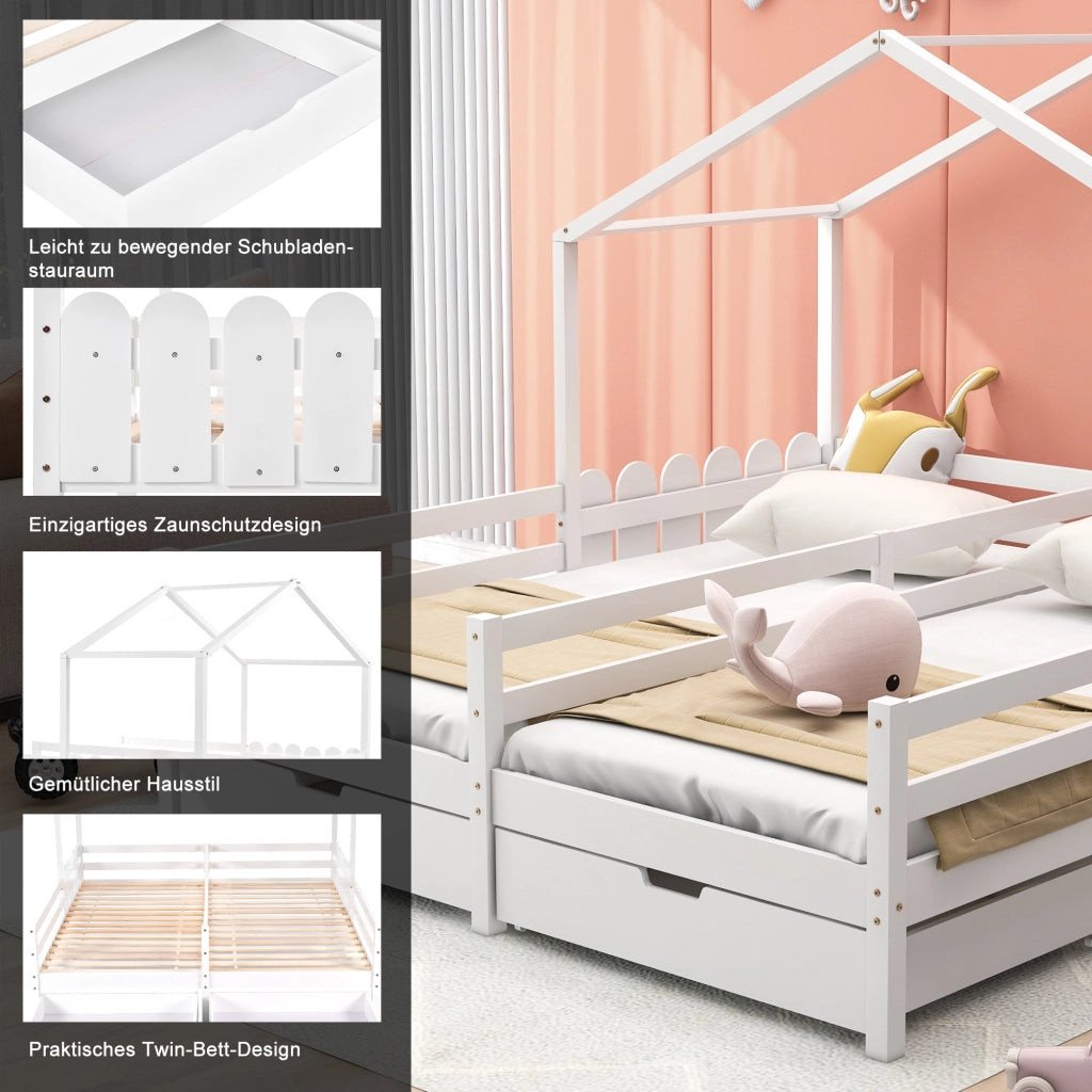 Letto a castello bianco con funzione letto doppio e singolo 200x90cm