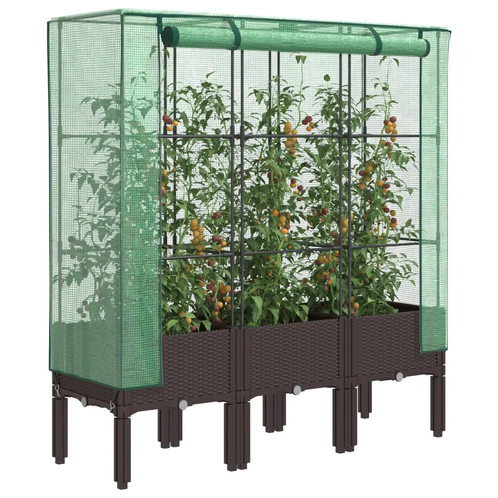 Fioriere | Cassetta per fiori | Letto Rialzato con Copertura Serra Effetto Rattan 120x40x140 cm