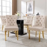 Set di 4 sedie design con decorazioni in rivetti e anelli rotondi unici, imbottite in velluto, 51×65,5×95 cm, Beige