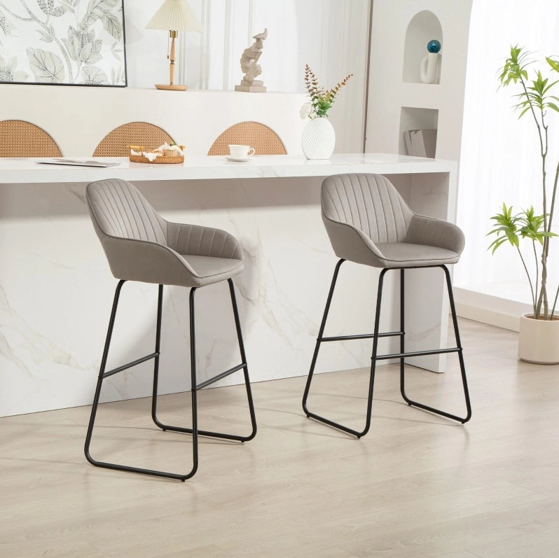 Set di sgabelli da bar 50.5x53x96 cm con schienale imbottito in poliestere grigio