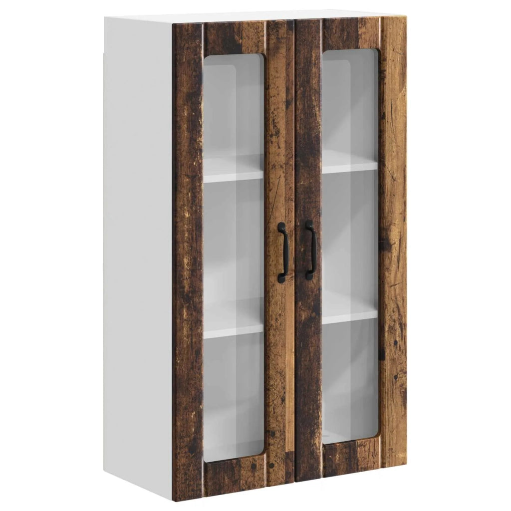 Pensile da cucina | Mobile in vetro da parete LUCCA Legno antico 60 x 31 x 100 cm