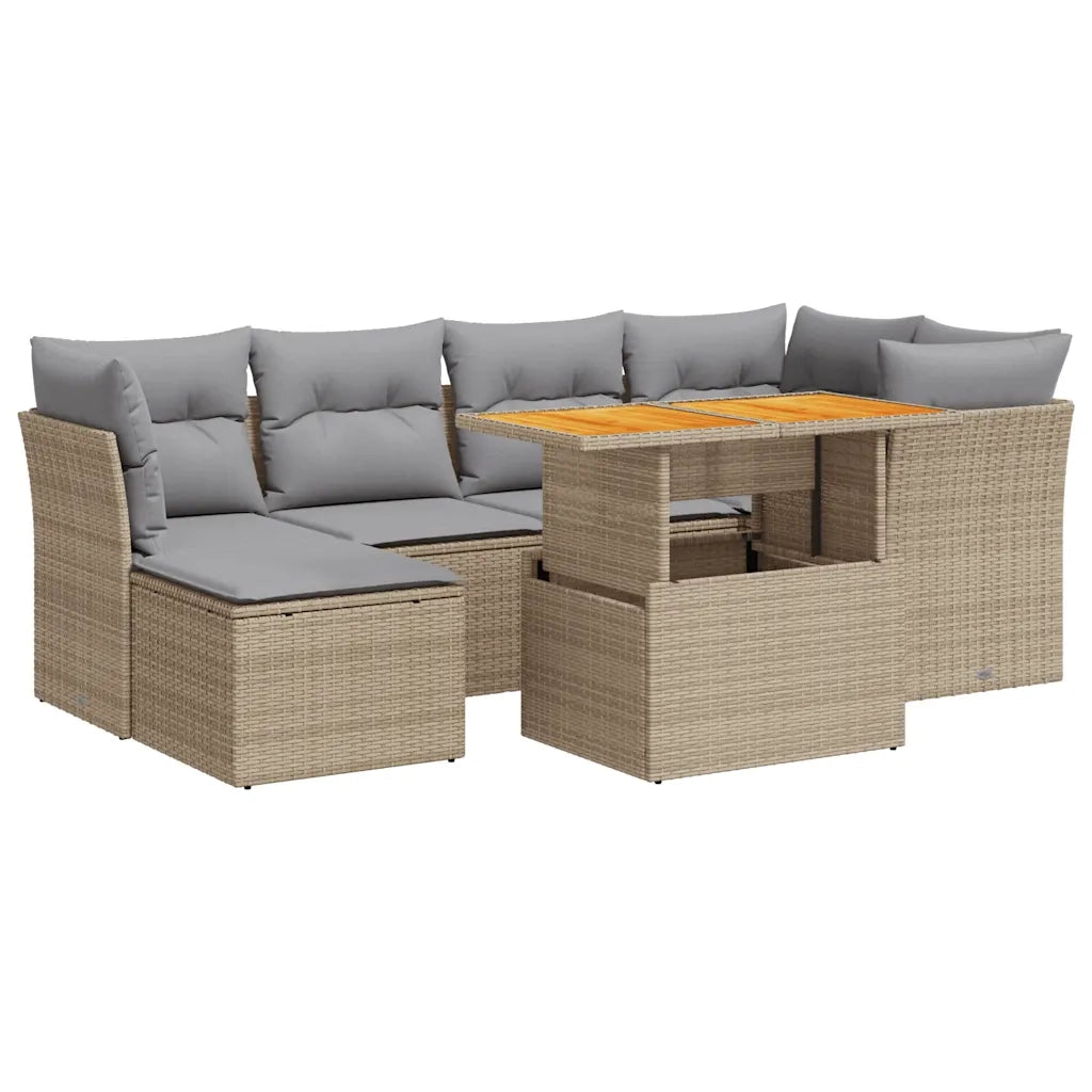 Set Divani da Giardino 7 pz con Cuscini Beige in Polyrattan 3326950