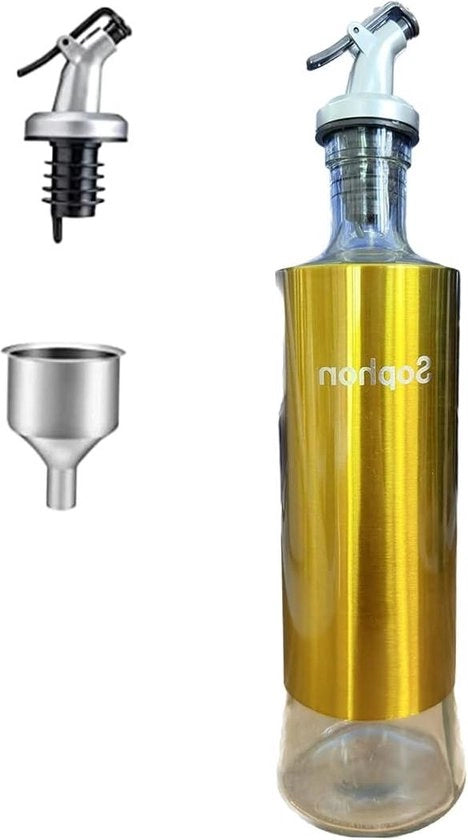 Dispensatore di Olio d'Olive e Aceto con Spillo in Acciaio Inossidabile e Funnello 500 ml a Cottura d'Oro