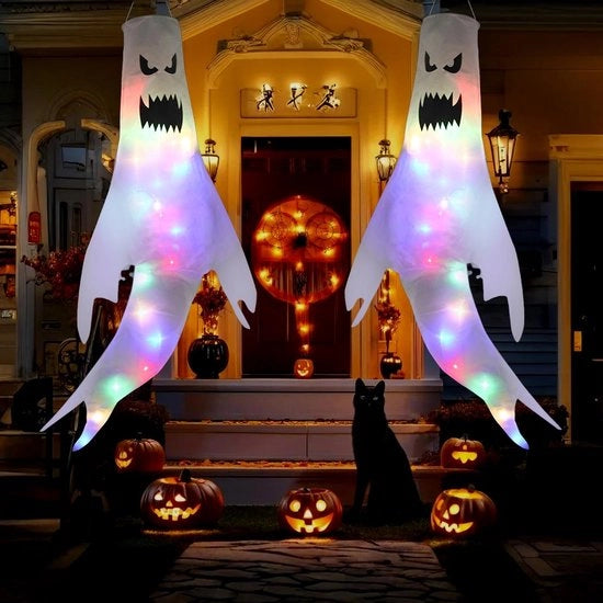 Decorazioni da parete per Halloween - 2 pezzi - spettacolari bandiere da esterno con illuminazione LED - decorazioni da esterno per festa di Halloween
