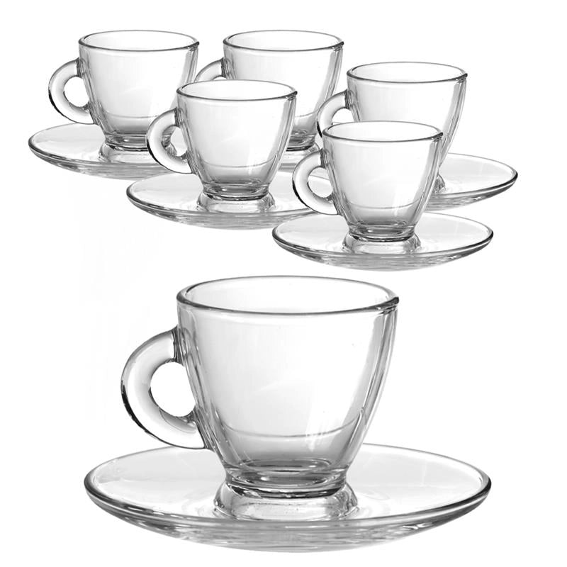 SET DI 6 TAZZINE DA CAFFÈ CON PIATTINO DA 95CC IN VETRO TRASPARENTE 6 X 6,5 CM
