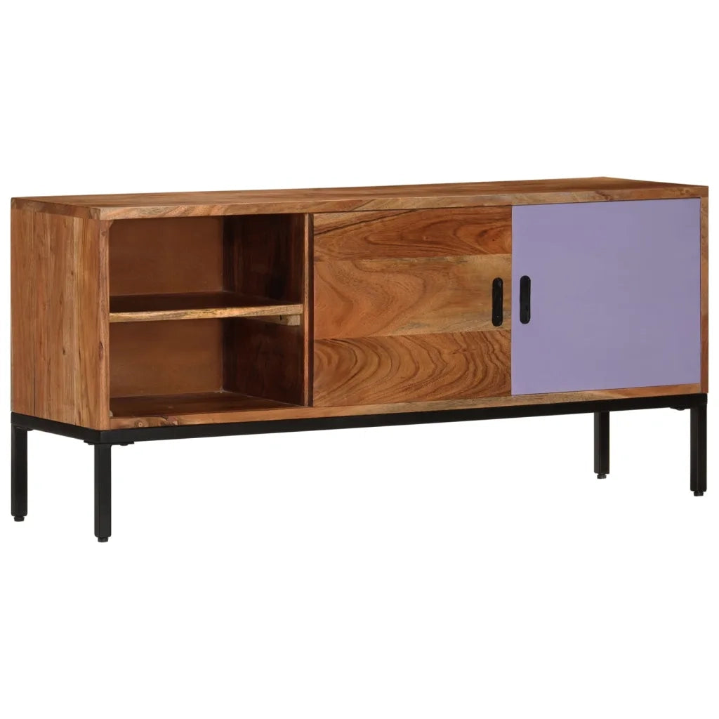 Mobile TV | Armadietto TV | Mobile Porta TV Marrone ambra e Grigio 110x30x50cm in Legno di Acacia