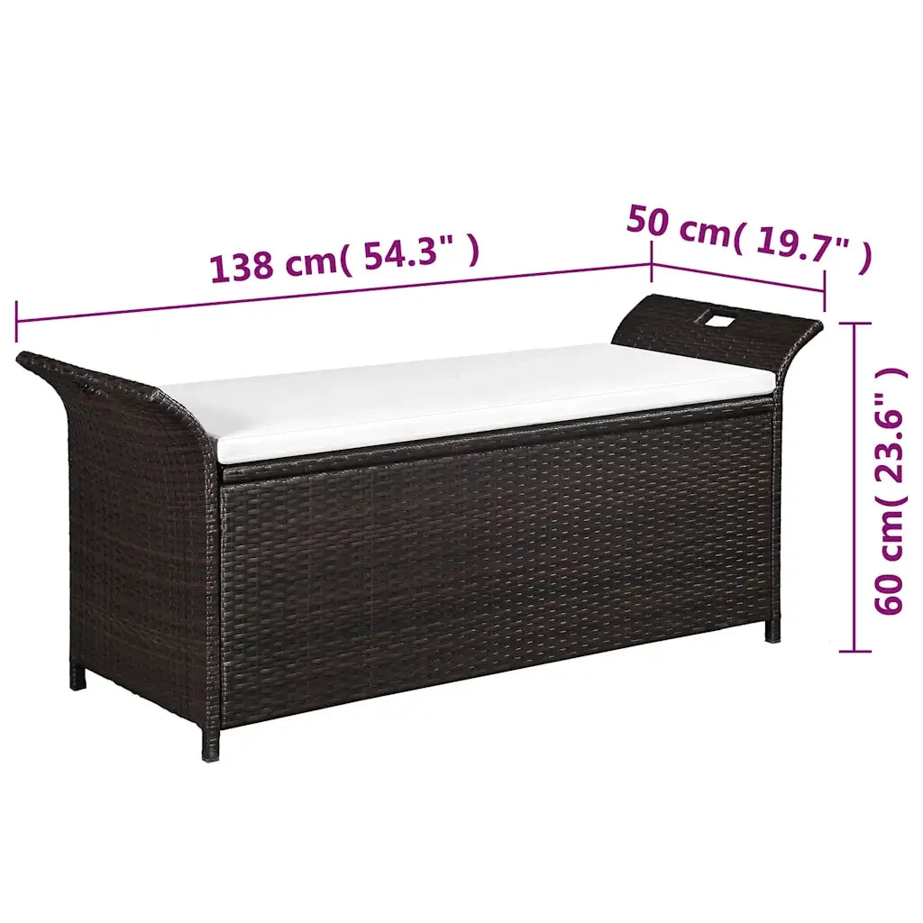Cassapanca con Cuscino-Baule-Panca con Contenitore138 cm in Polyrattan Marrone