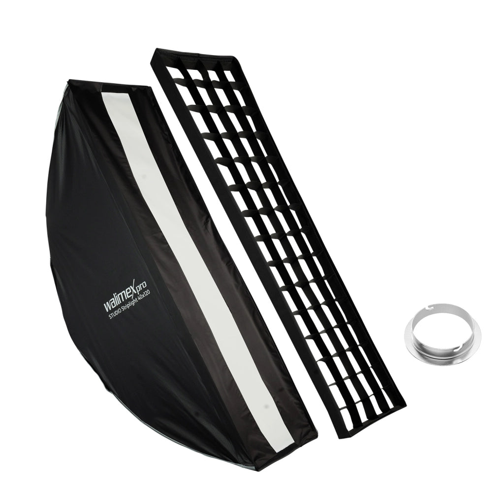 Studio Striplight Softbox 40x120cm + adattatore softbox per Elinchrom (diametro esterno: 15,2 cm), ruotabile a 360°, facile da montare grazie alla funzione ombrello, include griglia,