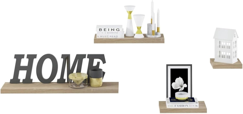 Mensola a Muro Set da 2, 80cm, Mensole Librerie da Parete Scaffale MDF Stile Rétro Ripiano Portaoggetti, Noce Chiaro, 0117QJ-2