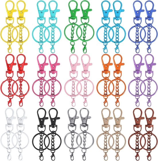 Set di 30 Chiavi con Gancio di Rotazione, Accessori DIY per Artigianato in 15 Colori, Zinghera e Ferro per Chiavi e Progetti Creativi