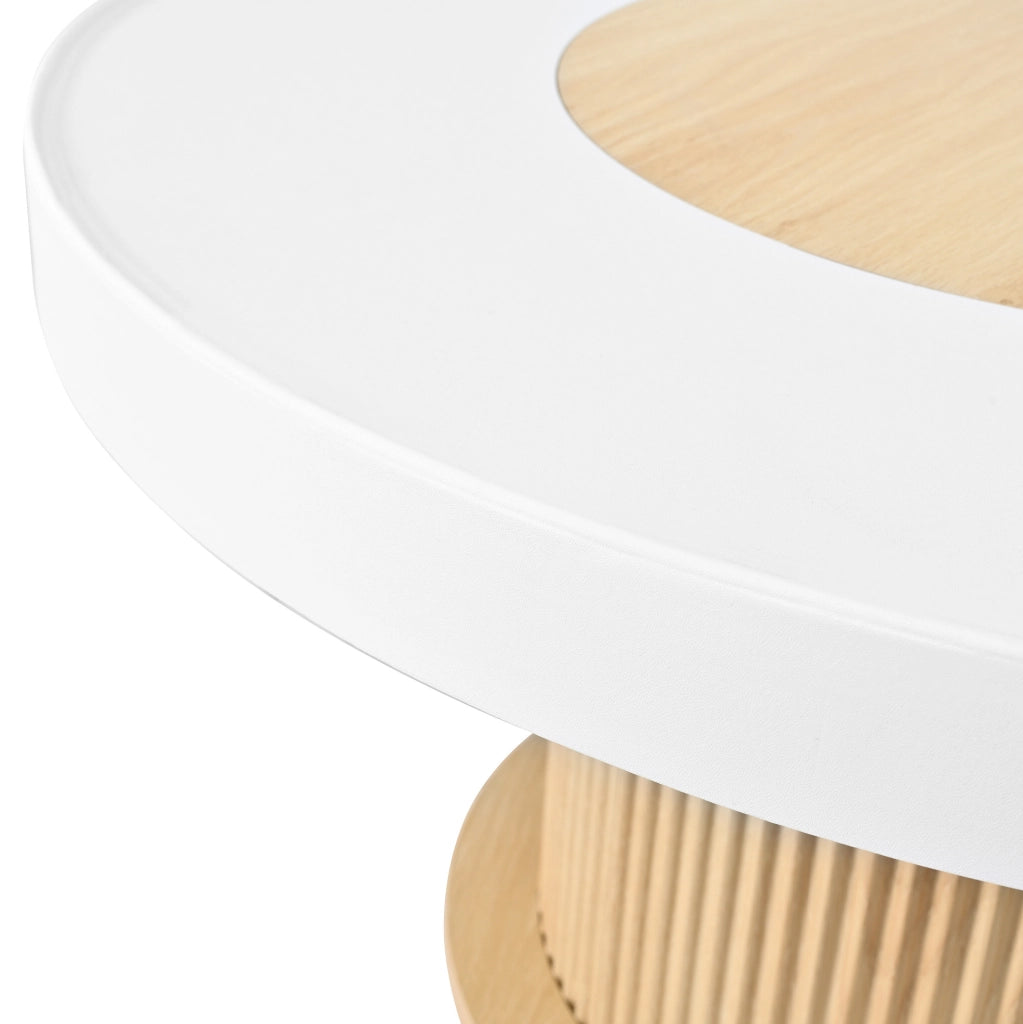 Tavolino da salotto rotondo 75x75x39 cm in MDF e PVC; naturale e bianco