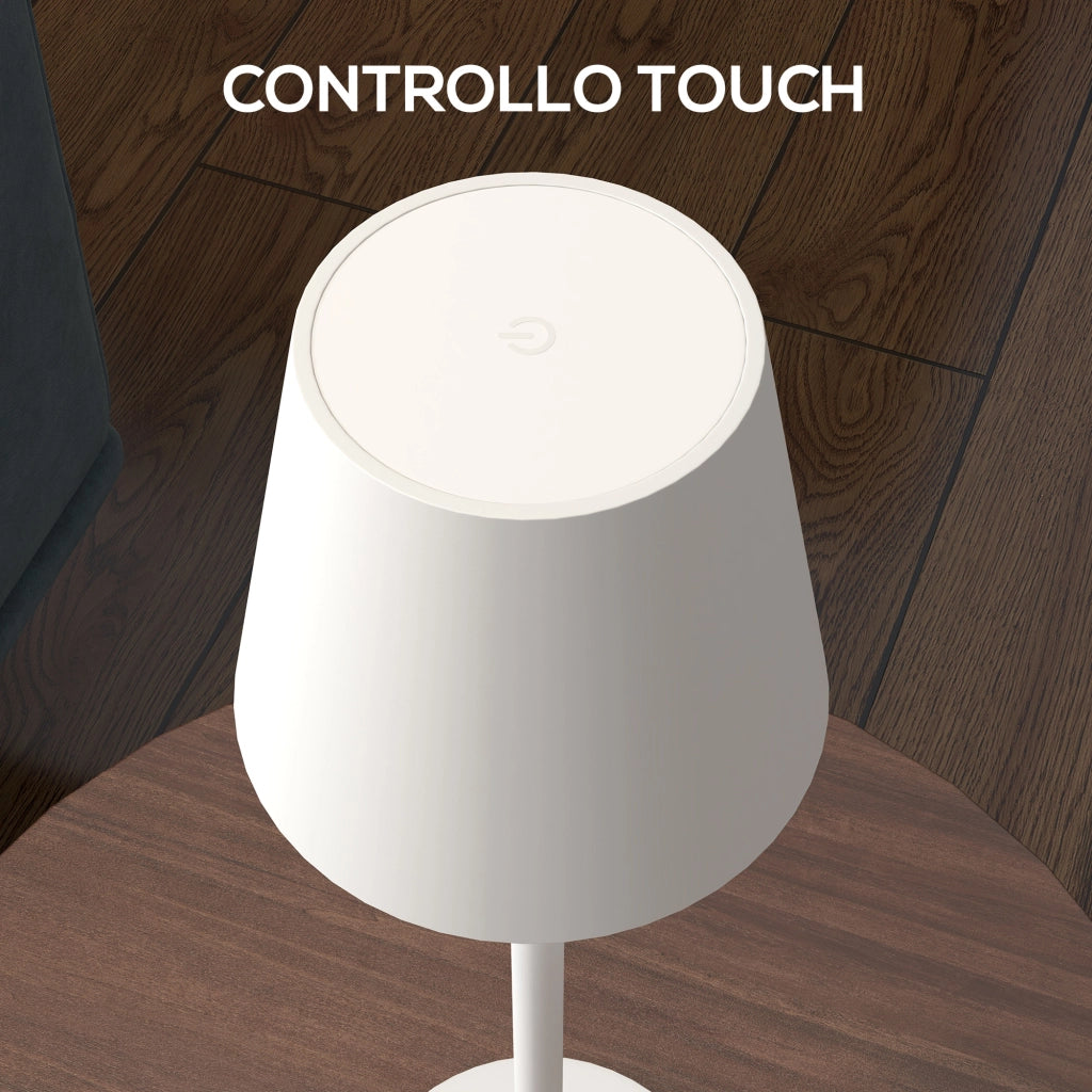 EasyComfort Lampada da Tavolo Portatile in Acrilico e Metallo da 3600mAh con Cavo di Ricarica, Ø11.2x36.5 cm, Bianco
