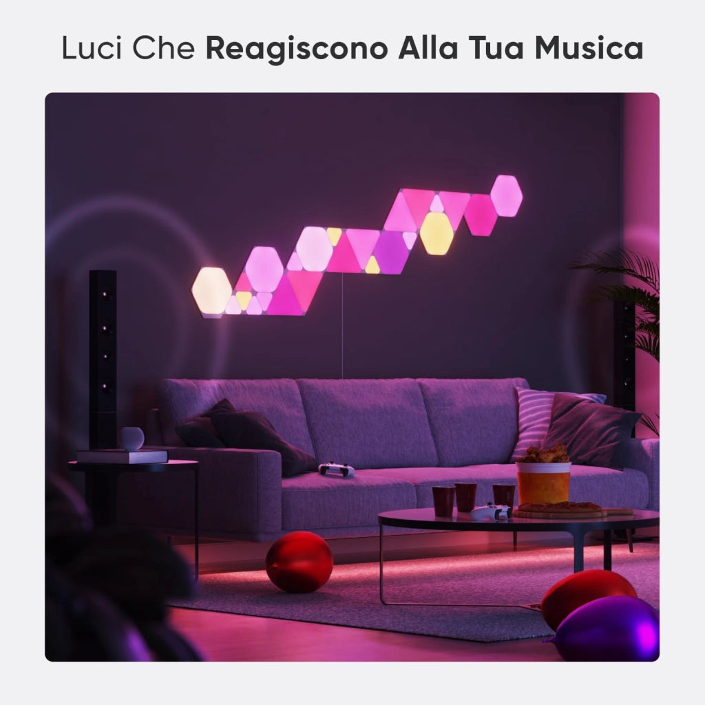 Shapes Hexagon Starter Kit, 9 Esagoni Luminosi LED RGBW Smart, Applique da Parete Interno Modulari, Luci Led 16M Colori WiFi, Funziona con Alexa, Sincronia Musica e Monitor, Deco e Gaming