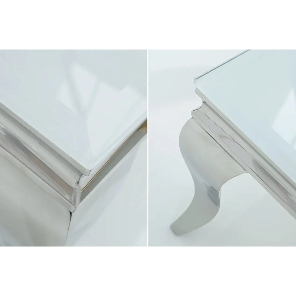 Table bassa VELENA 100 cm argentata con vetro temperato opaco – Gambe curve in stile barocco