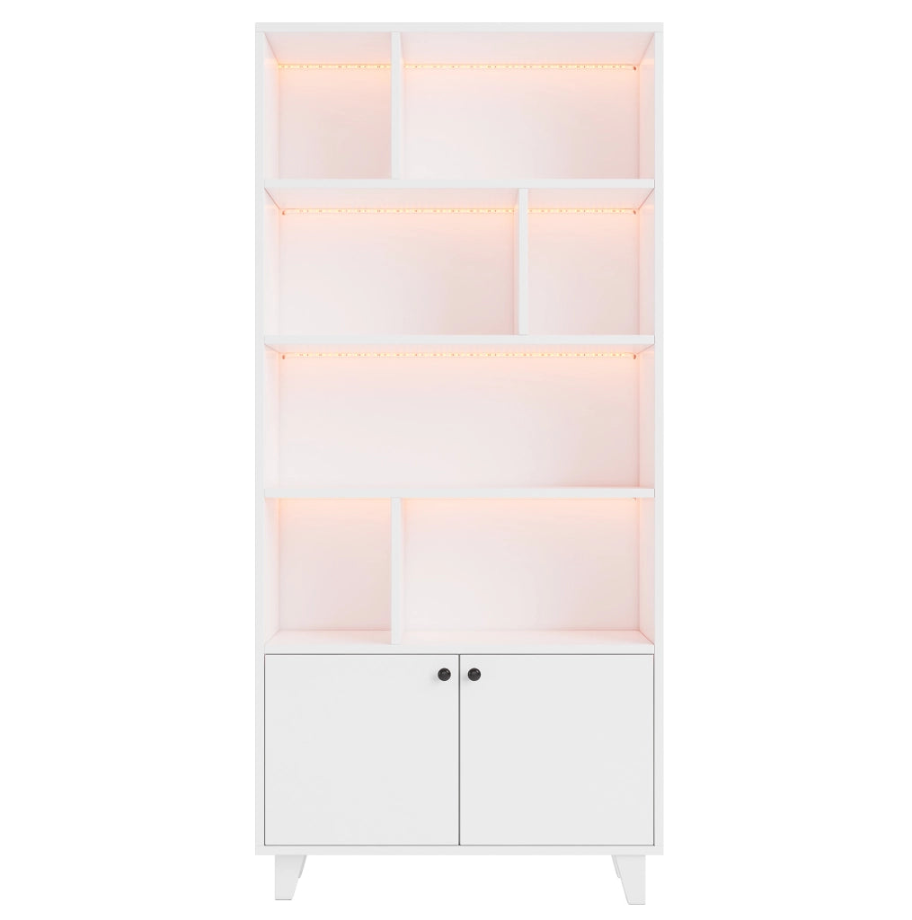 Libreria bianca 80x30x173 cm con LED e ante