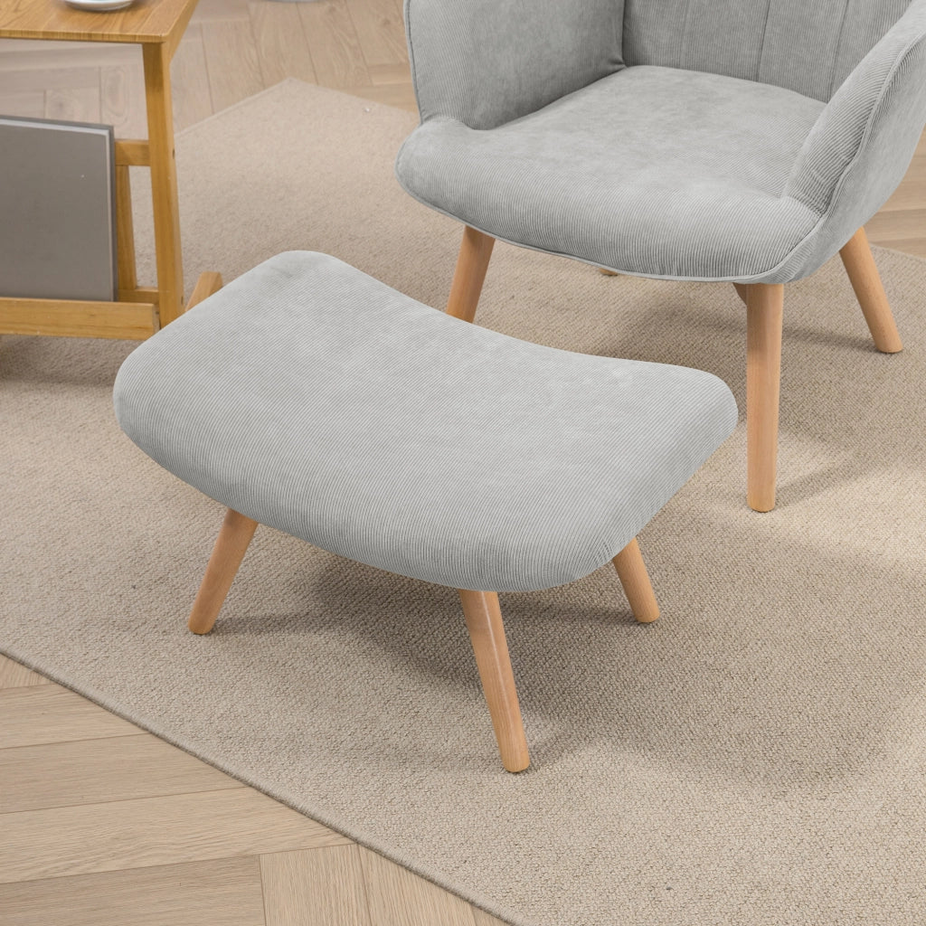 Poltrona Relax con Poggiapiedi in Tessuto Grigio ¨C Zephmum ¨C Legno