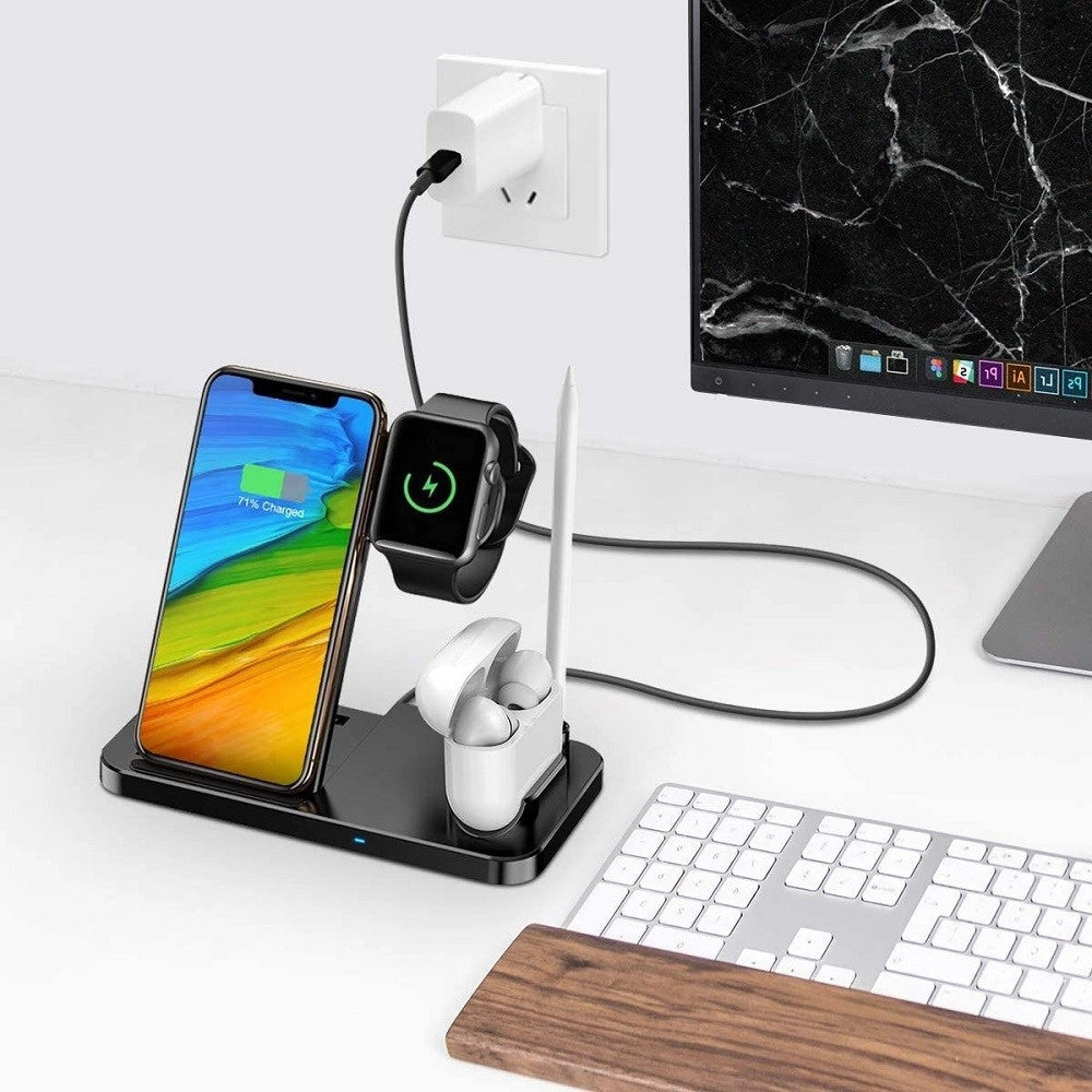 Trade Shop - Caricatore Wireless Caricabatterie Supporto Di Ricarica Docking 4 In 1 Q-cd60 -