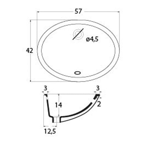 Lavabo sottopiano 57x42 cm modello LT74 - Bianco