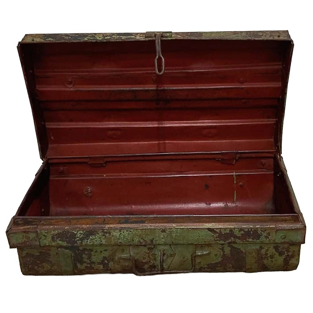Valigia metallo artigianale verde 67x37x25h cm