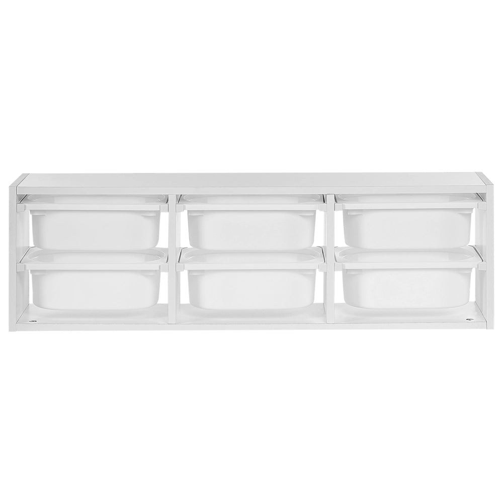 Scaffale a muro unico con 6 cassetti Scatole Camera dei bambini Particle Board Plastica Bianco
