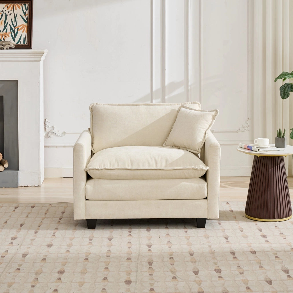 Canapé modulare monoposto in ciniglia con cuscino schienale ergonomico e seduta morbida per soggiorno beige