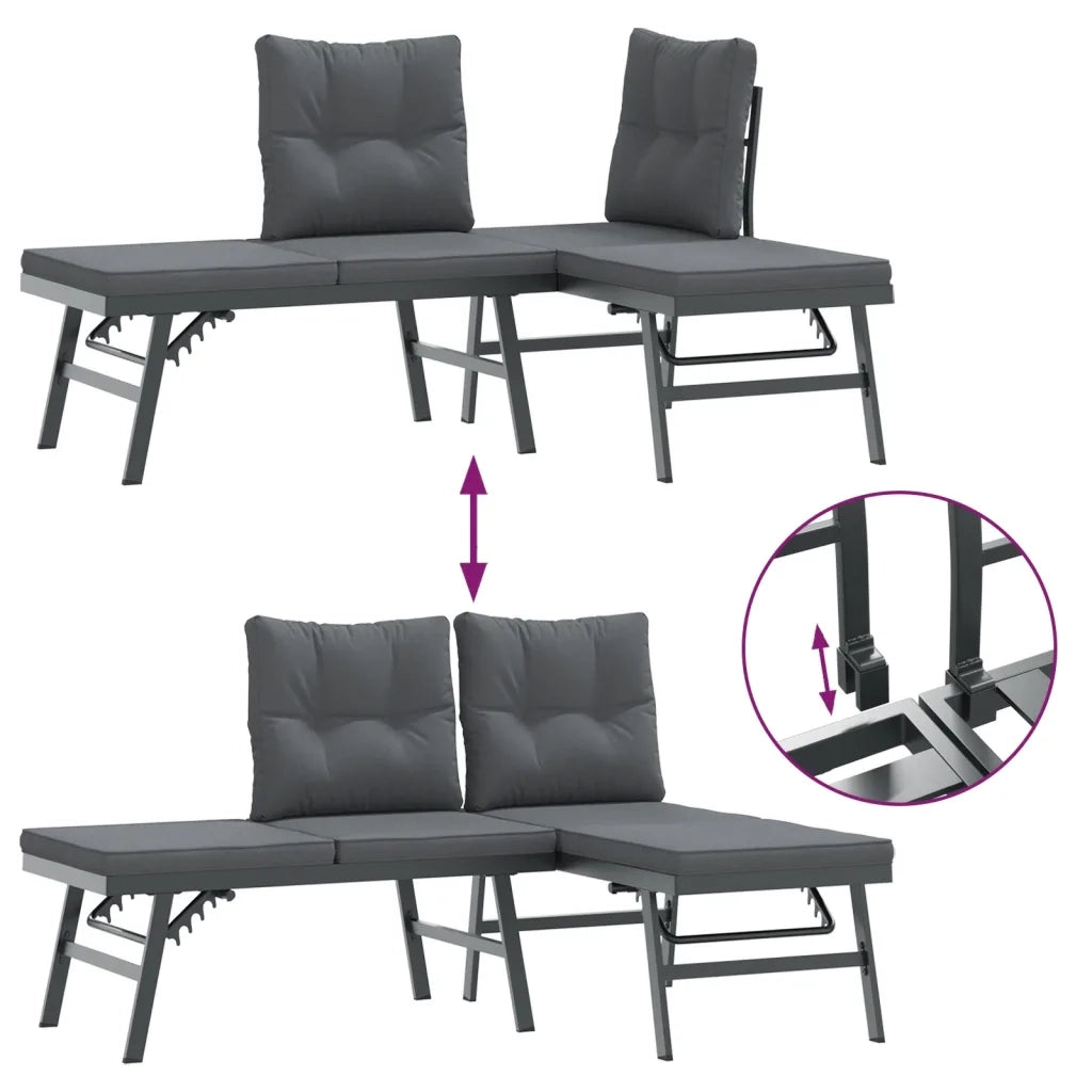 vidaXL Set Panche Giardino Cuscini 5pz Nere Acciaio Verniciato Polvere