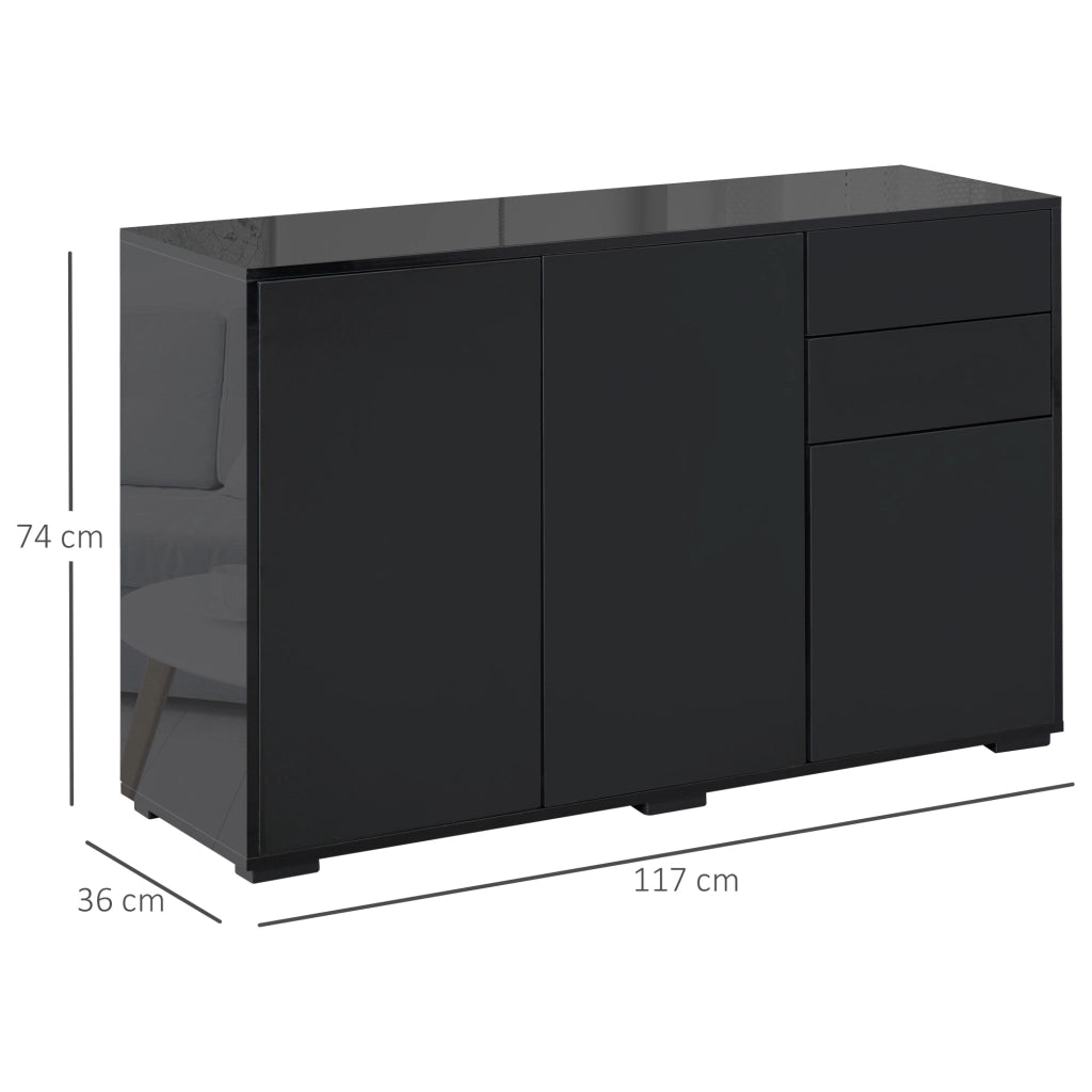 EasyComfort Mobiletto Multiuso Nero con 2 Cassetti e 2 Armadietti ad Apertura a Pressione, 117x36x74cm