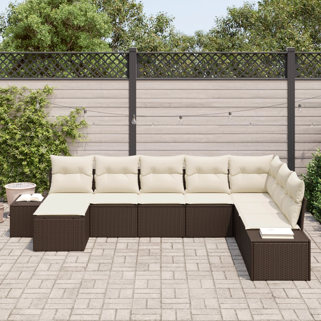 Set di divani da giardino 8 Pezzi con Cuscini Marrone Rattan Sintetico
