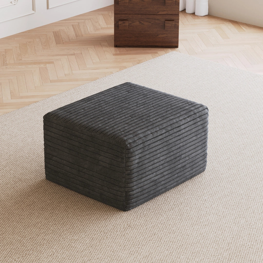 Pouf Ottoman con schiuma ad alta elasticità, tessuto a coste rigate, Tessuto, Grigio scuro