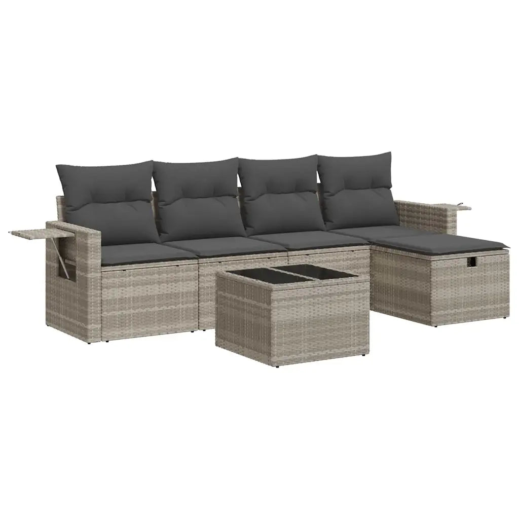 Set Divano da Giardino 6pz con Cuscini Grigio Chiaro Polyrattan 3325478