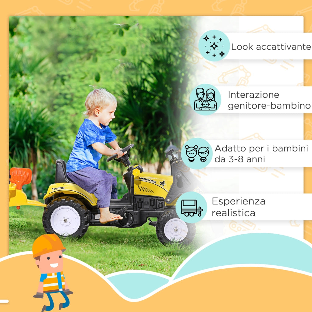 Escavatore a Pedali per Bambini con Ruspa ¨C zephmum ¨C Giallo