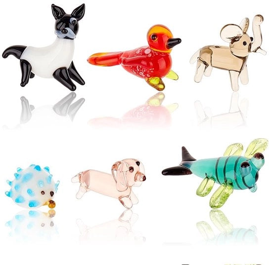 Decorazioni da tavolo in vetro - Miniaturne - Libellula/Uccello/Coniglio/Cane/Elefante - 6 pezzi - Regalo di compleanno - Decorazioni in miniatura