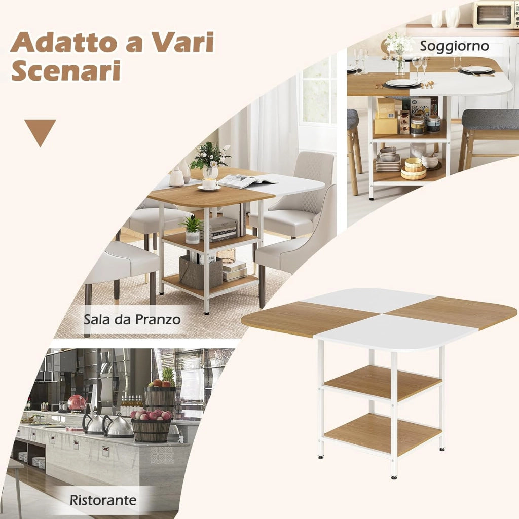 Tavolo da Pranzo Moderno, Tavolo Quadrato per Cucina con Piano Multicolore, Scaffale a 2 Livelli e Piedini Regolabili, Tavolo Console in Legno per Soggiorno, Sala da Pranzo e Cucina