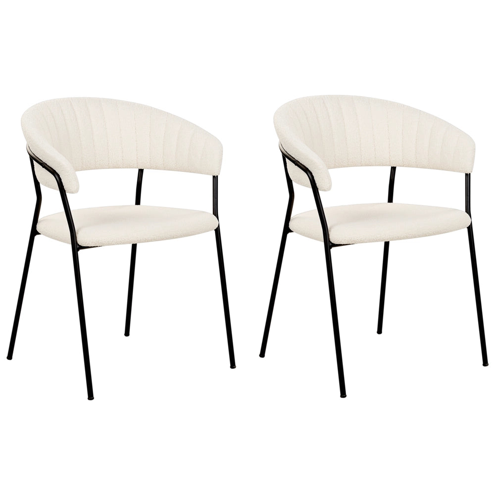 Set di 2 sedie da pranzo moderne imbottite in velluto con braccioli schienale curvo gambe nere crema Design moderno e contemporaneo