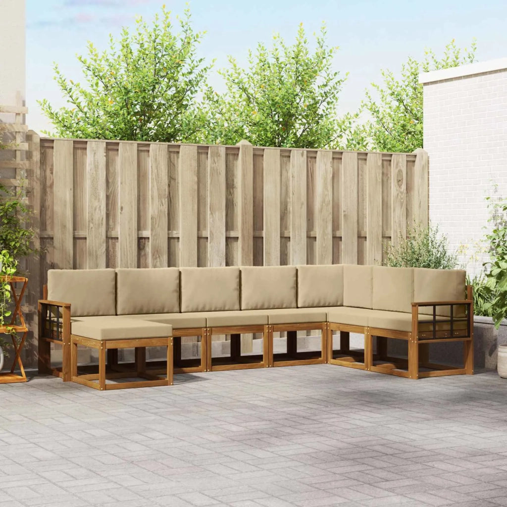 Set di divani da esterno con cuscino 8 pcs Naturale e Beige