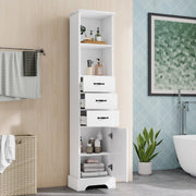 Mobile bagno bianco 38 x 26 x 172,5 cm con 3 cassetti, ripiani regolabili e anta