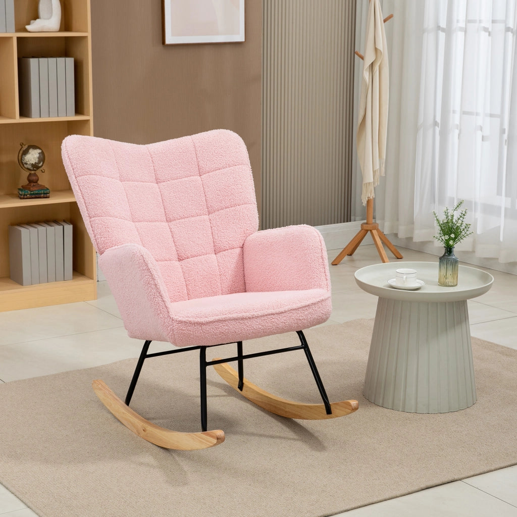 Poltrona a Dondolo Retro Design ¨C Zephmum ¨C Legno Massiccio Rosa 98x71x101 cm