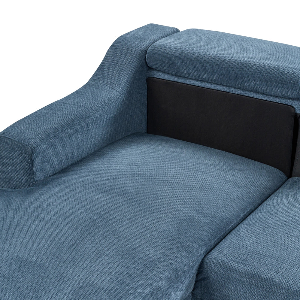 Divano Angolare In Tessuto versione sinistra Rivestimento In Poliestere Blu Con Poggiatesta Regolabile Chaise longue Design Moderno
