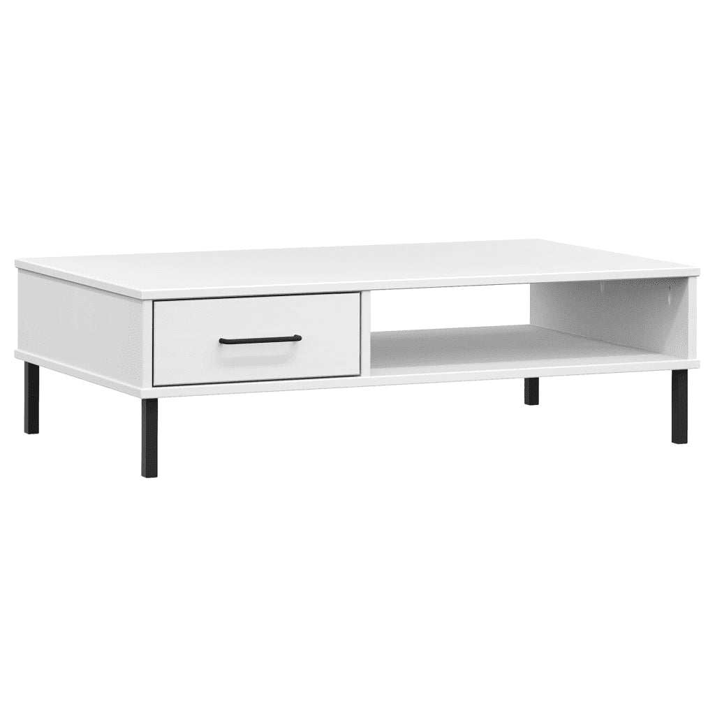 Tavolino Salotto Gambe Metallo Bianco Legno Massello Pino OSLO 351038