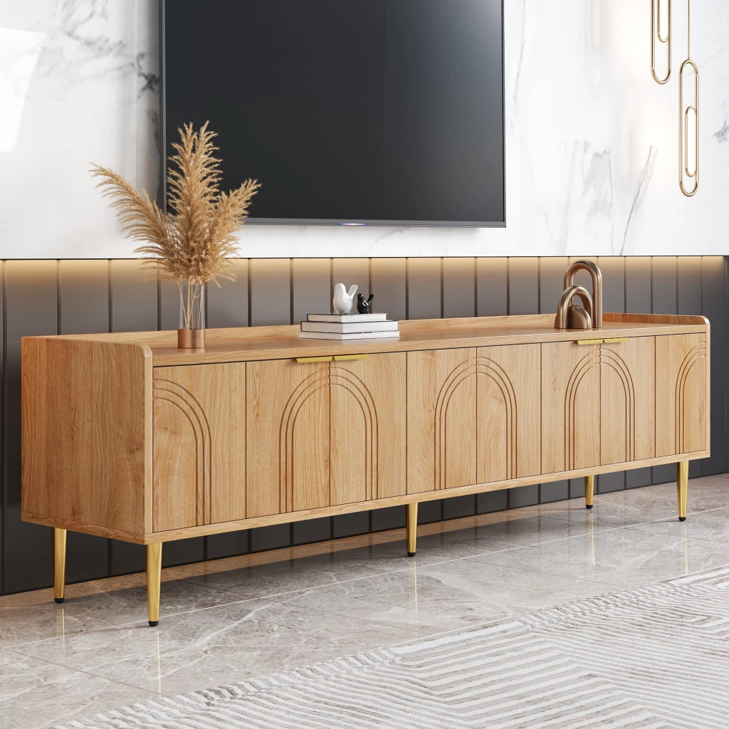 OKWISH Mobile TV con Ante, Passacavi, Stile Moderno per Soggiorno, in MDF, Naturale, 170 x 35 x 47.5 cm