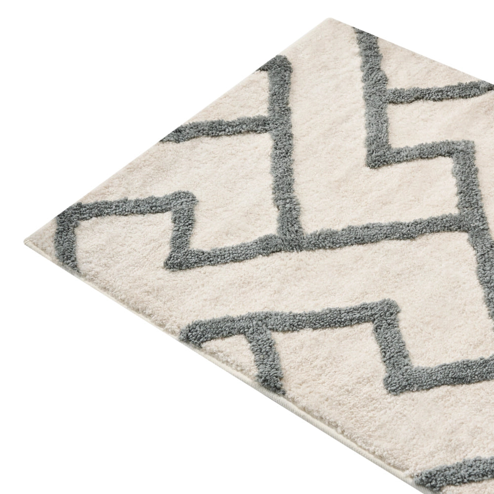 Tappetino da bagno moderno in cotone rettangolare 60 x 90 cm Motivo geometrico Accessori da bagno Beige e grigio