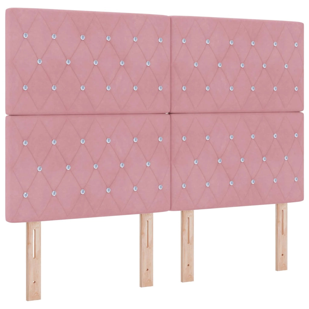 Letto Box Spring LED con Materasso Rosa 140 x 190 cm Velluto 3456064