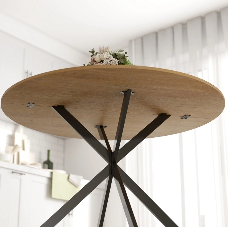 Tavolo da pranzo rotondo Ø 120 cm rovere con gambe in acciaio