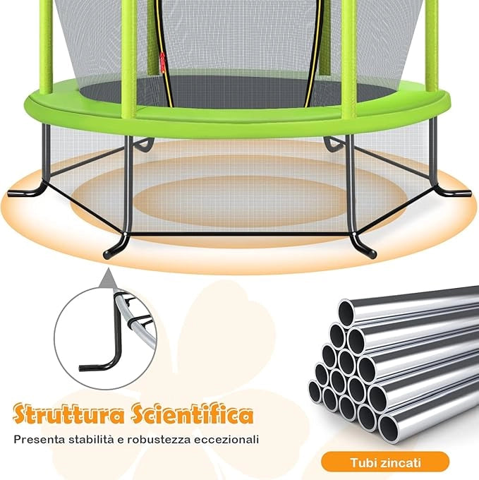 Trampolino Elastico Bambino in Acciaio, Tappeto Elastico Bambini da Esterno e da Interno, con Rete e Cusicnetti Antiscivolo