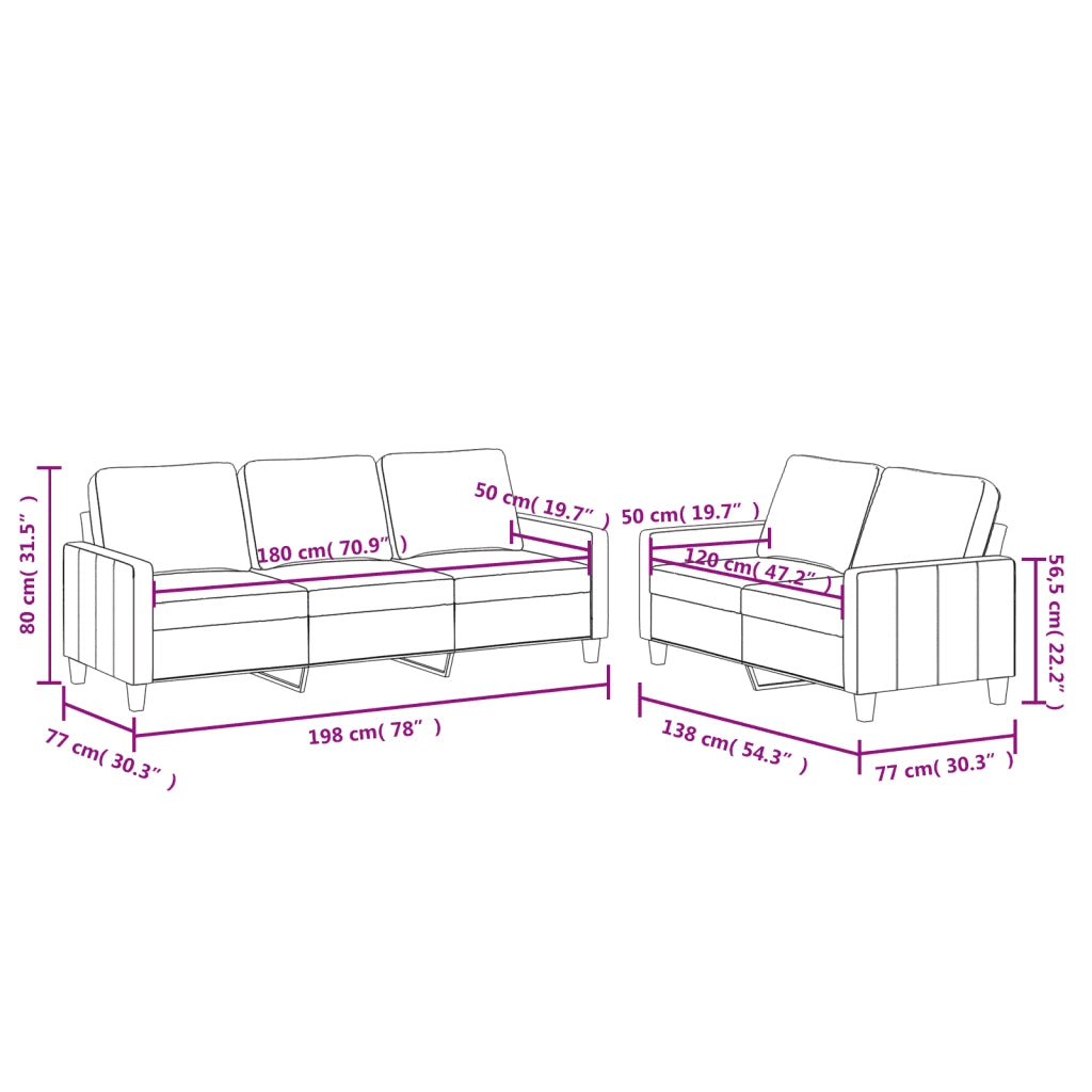 Set di Divani 2 pz con Cuscini Rosso Vino in Similpelle