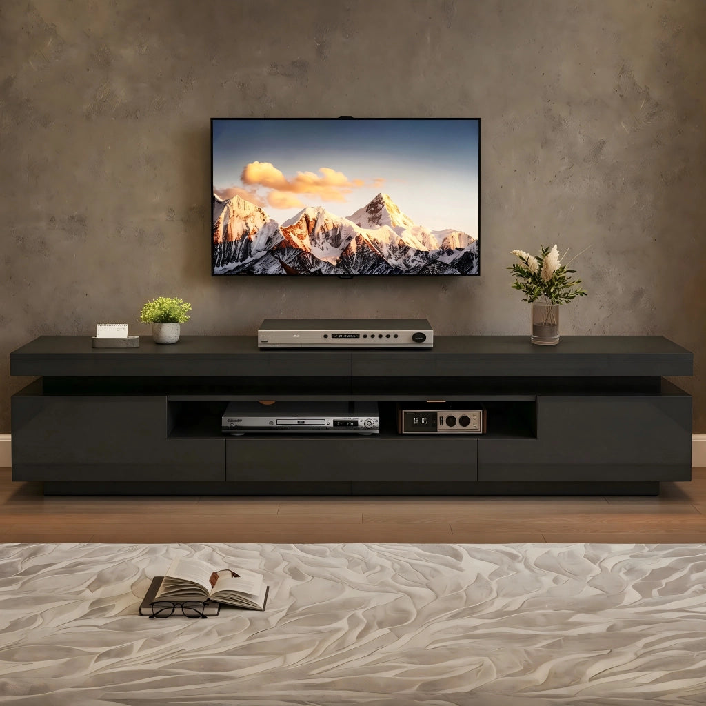 Mobile Porta TV 75 Pollici Nero Lucido 175 cm con LED e Cassetto