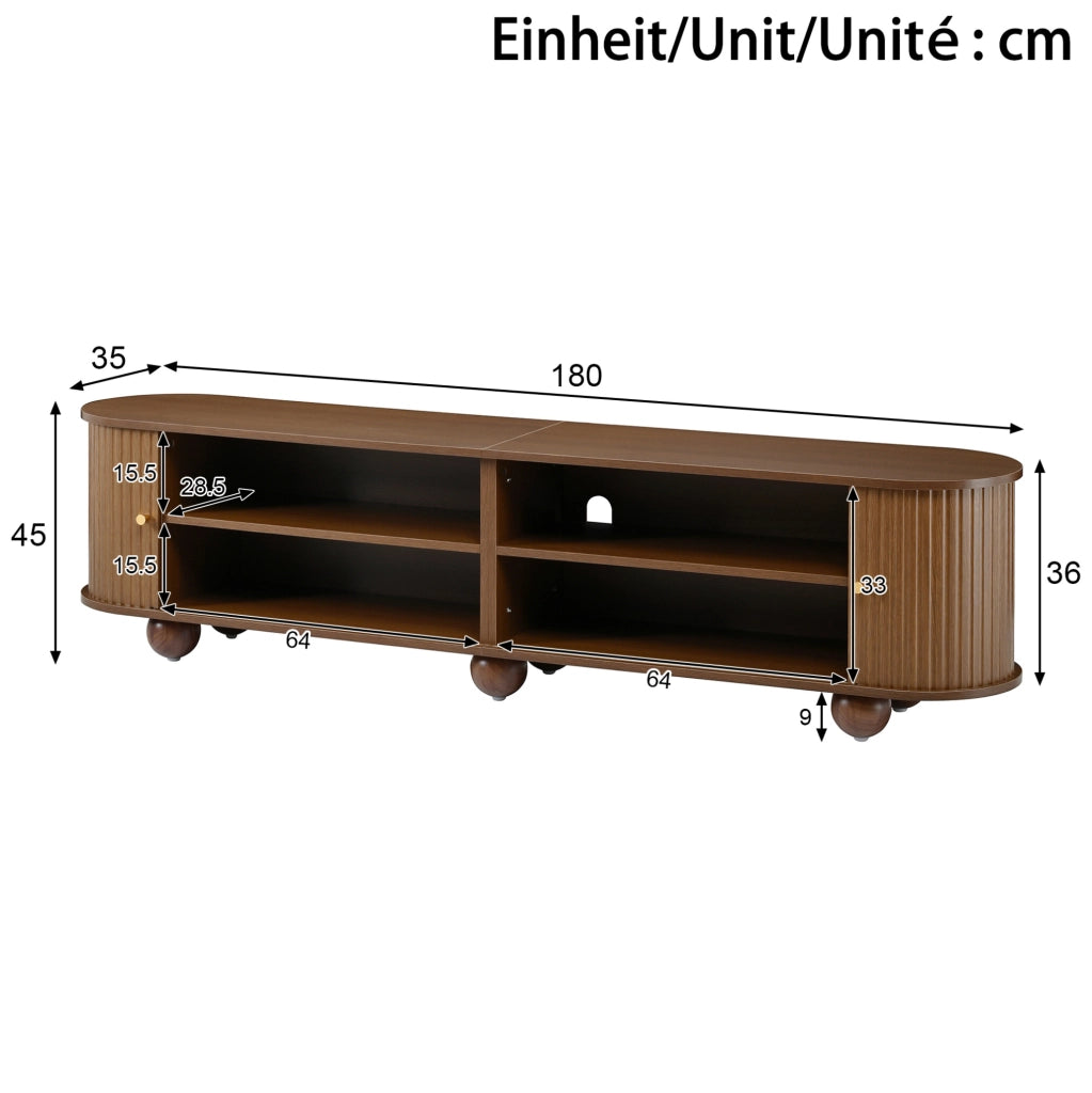 Mobile TV basso con ante scorrevoli a rilievo verticale 180x35x45 cm in MDF noce
