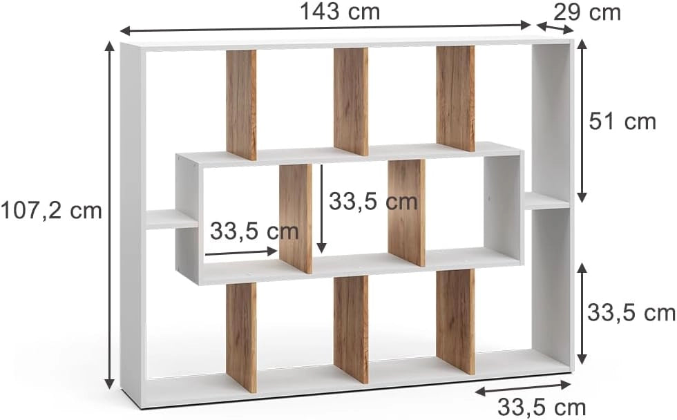 Scaffale, Rovere bianco/dorato, 107.2 x 143 cm, utilizzabile per la separazione degli spazi e per una conservazione flessibile